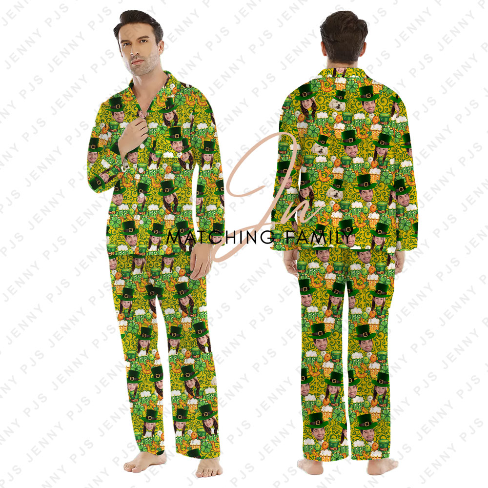 St Patricks Day Outfits Matching Custom Face Pajamas